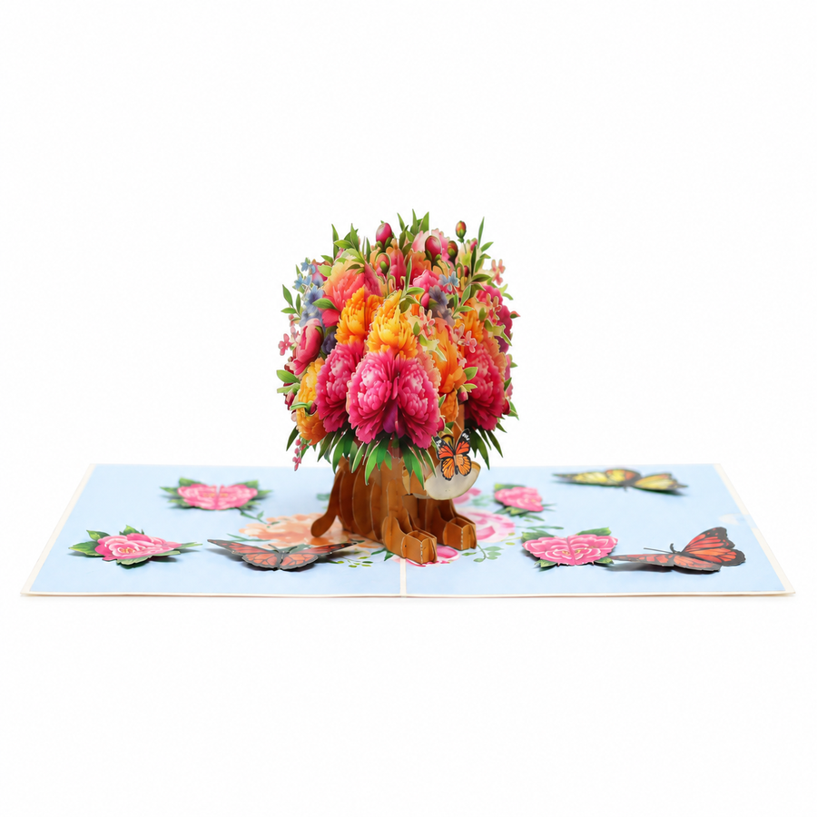 Peony Bouquet & Butterflies Pop-Up Card – 3D Greeting Card & Memorable Birthday Gift
