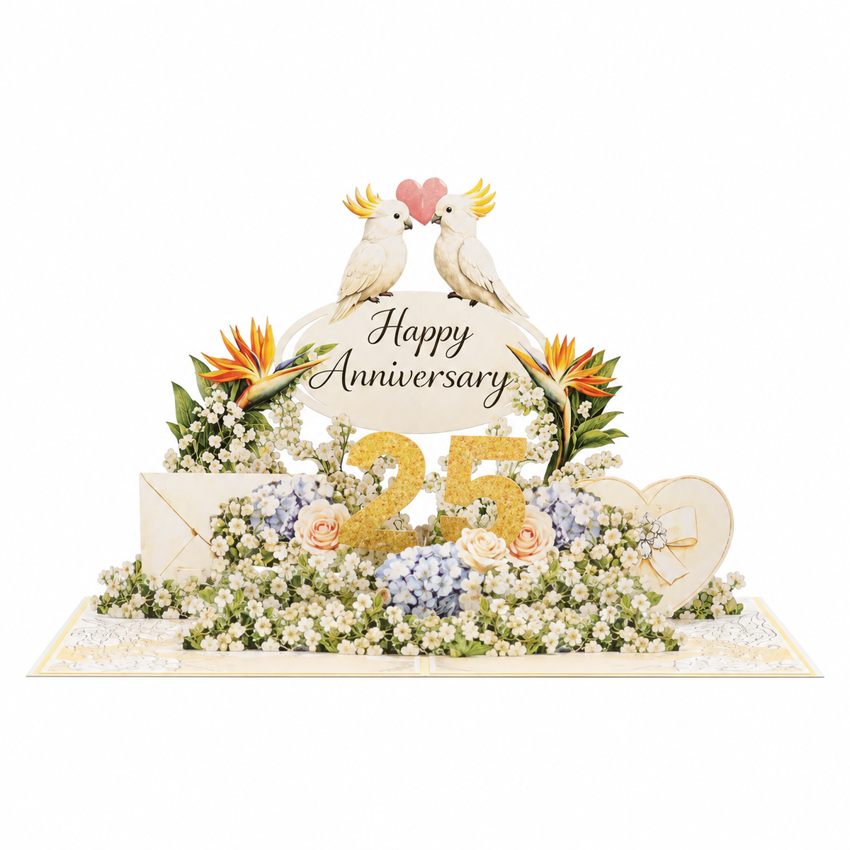Cockatoo Garden 25th Anniversary Pop-Up Card – 3D Greeting Card & Unique Anniversary Gift