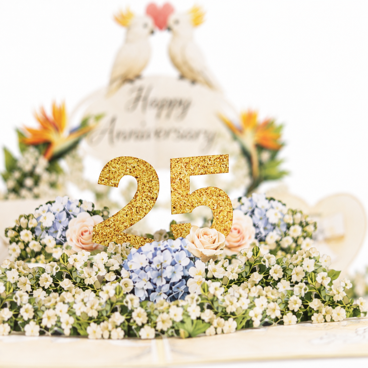 Cockatoo Garden 25th Anniversary Pop-Up Card – 3D Greeting Card & Unique Anniversary Gift