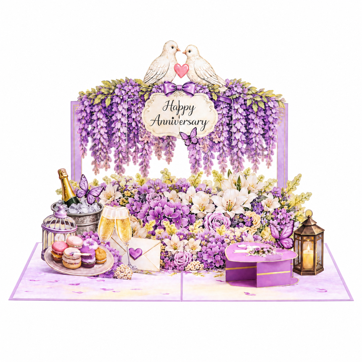 Lavender Wisteria Anniversary Pop-Up Card – 3D Greeting Card & Unique Anniversary Gift