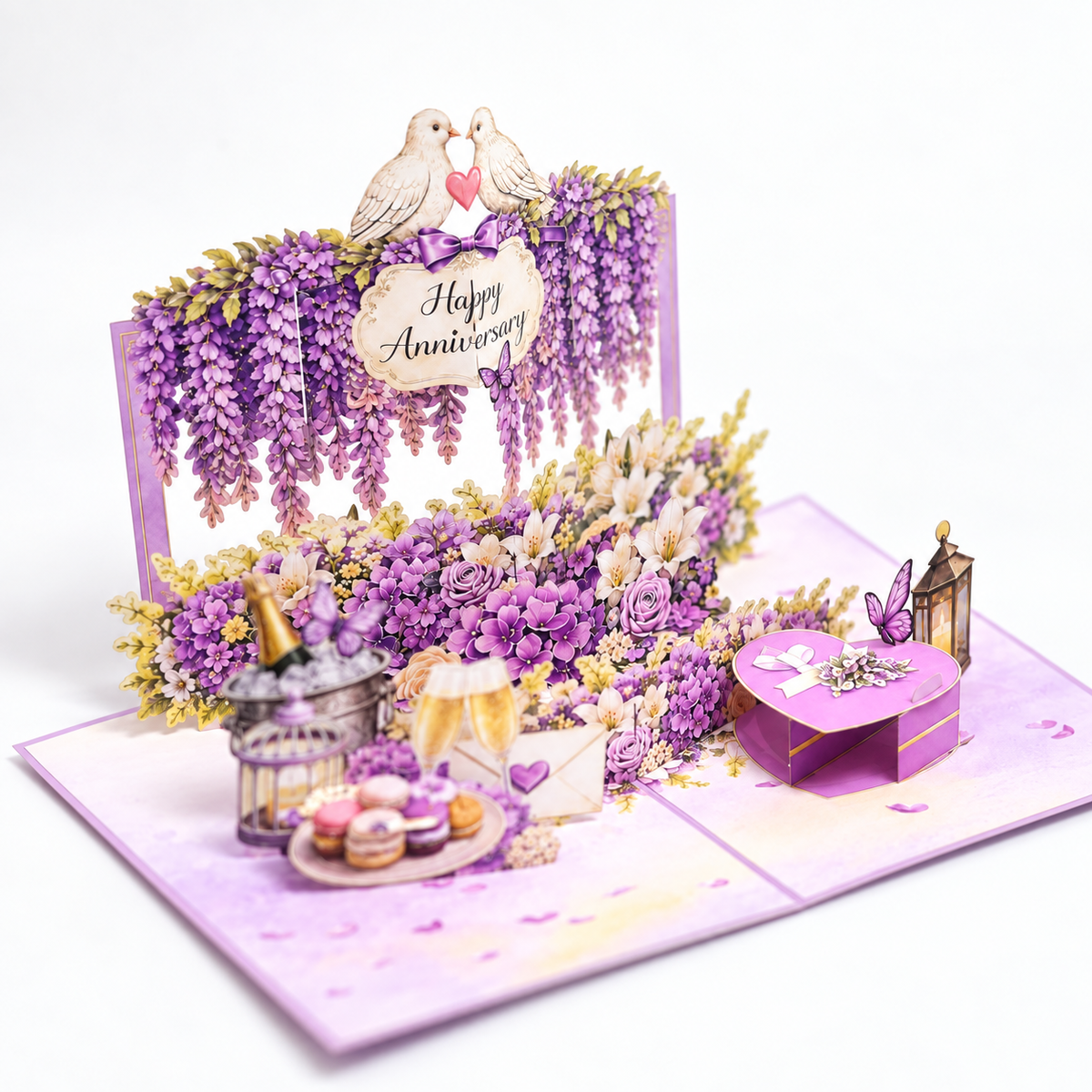 Lavender Wisteria Anniversary Pop-Up Card – 3D Greeting Card & Unique Anniversary Gift
