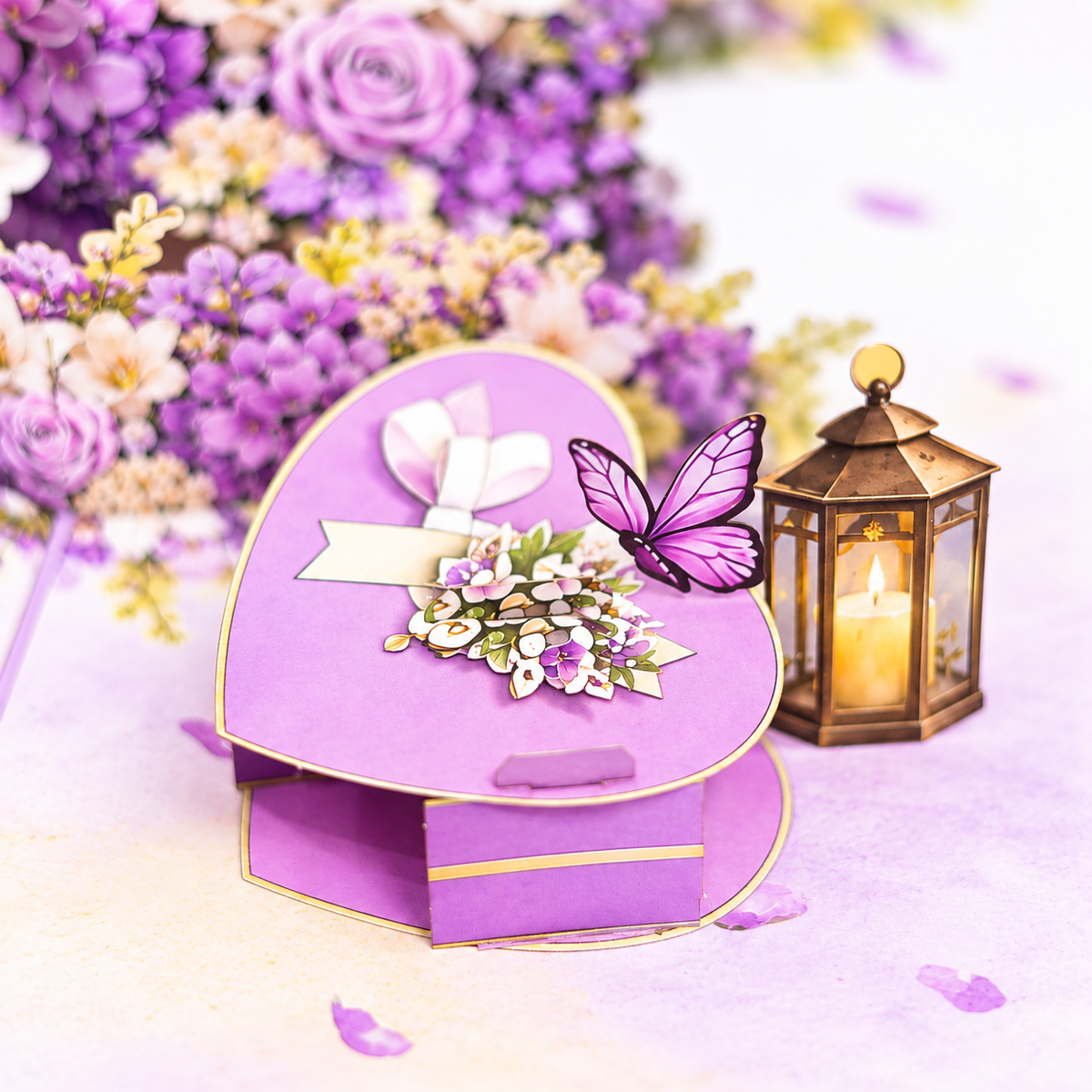 Lavender Wisteria Anniversary Pop-Up Card – 3D Greeting Card & Unique Anniversary Gift