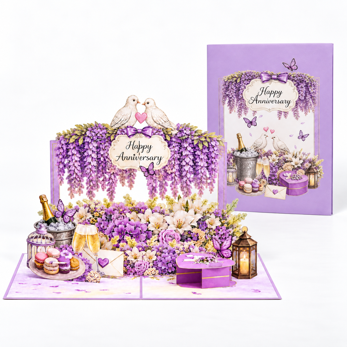 Lavender Wisteria Anniversary Pop-Up Card – 3D Greeting Card & Unique Anniversary Gift