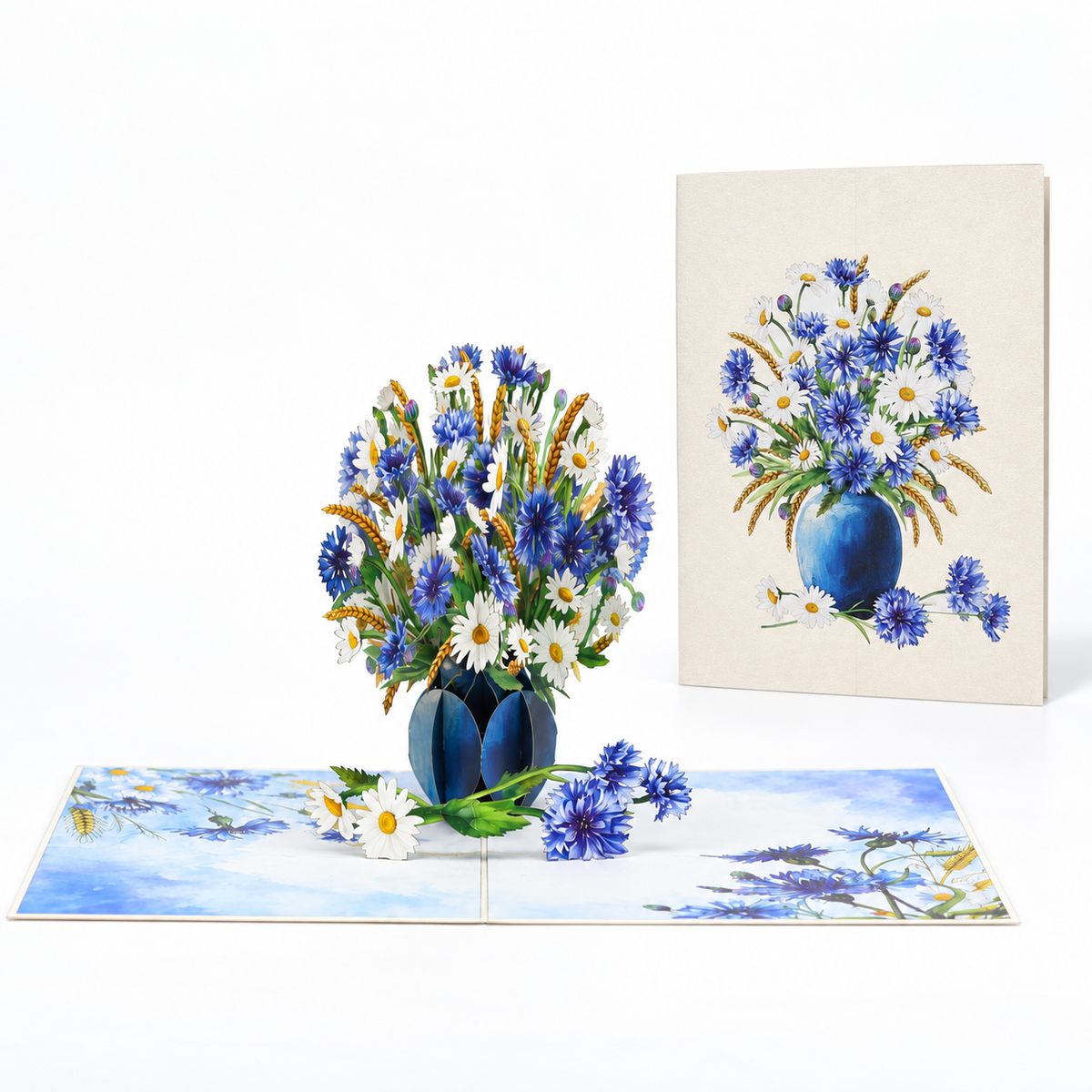 Cornflower & Daisy Bouquet Pop-Up Card – 3D Greeting Card & Memorable Gift