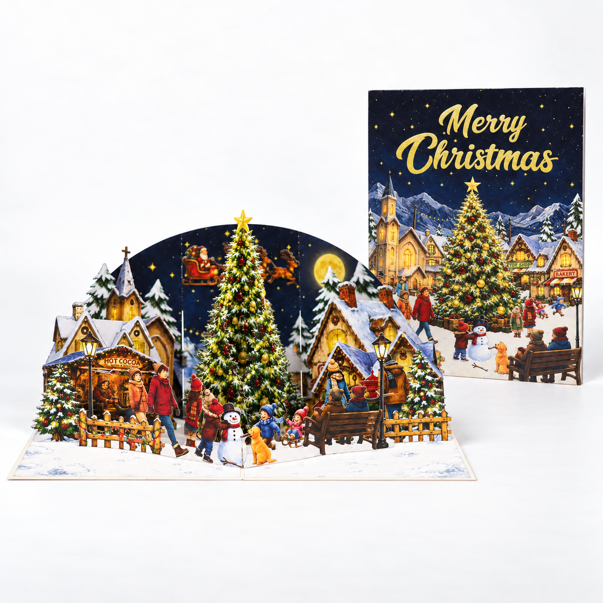 Christmas Tree Town Square Pop-Up Card – 3D Greeting Card & Unique Christmas Gift
