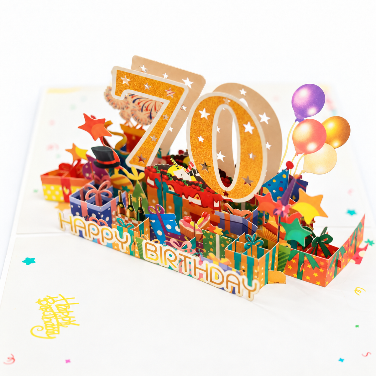 Golden 70th Birthday Pop-Up Card – 3D Greeting Card & Memorable Birthday Gift