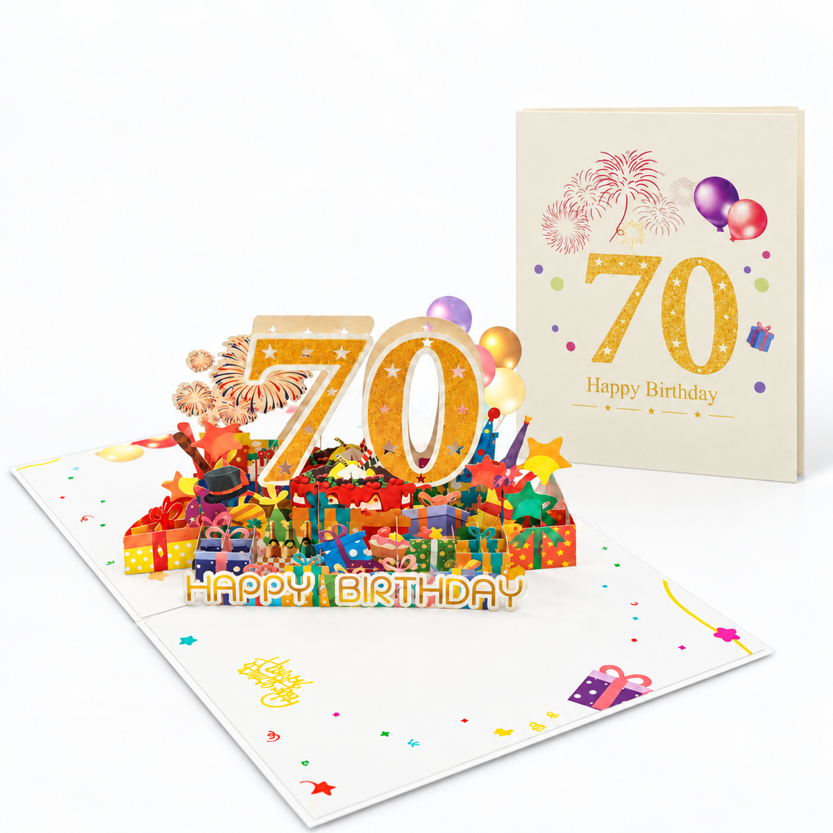 Golden 70th Birthday Pop-Up Card – 3D Greeting Card & Memorable Birthday Gift