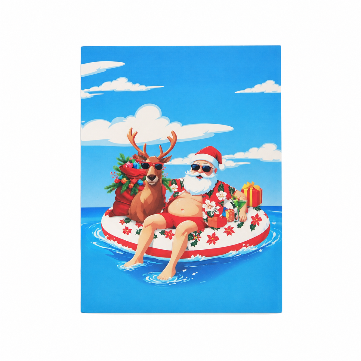 Tropical Santa & Reindeer Christmas Pop-Up Card – 3D Greeting Card & Funny Christmas Gift
