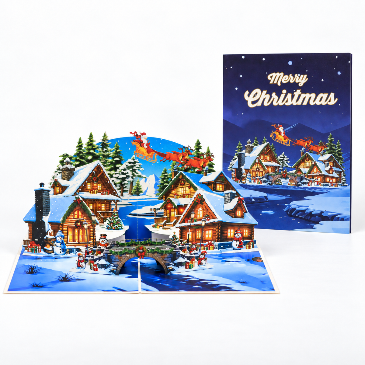 Snowy Christmas Village Pop-Up Card – 3D Greeting Card & Unique Christmas Gift