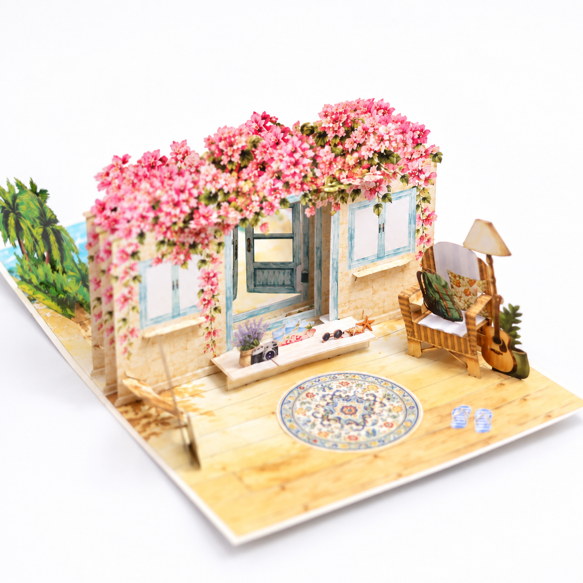 Bougainvillea Beach House Pop-Up Card – 3D Greeting Card & Memorable Anniversary/Birthday Gift