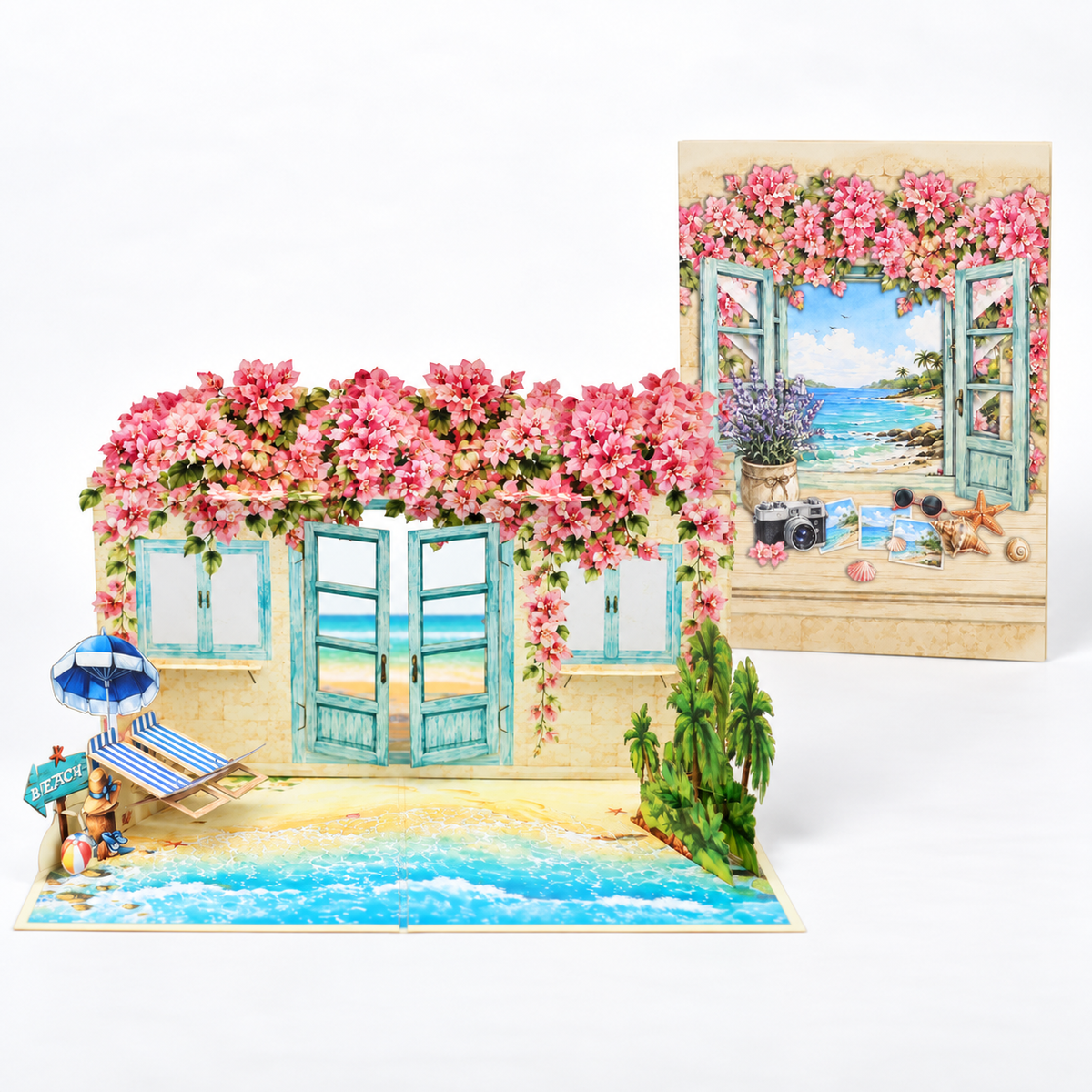 Bougainvillea Beach House Pop-Up Card – 3D Greeting Card & Memorable Anniversary/Birthday Gift