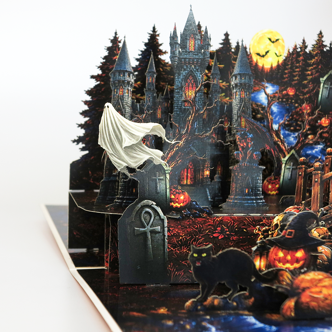 Haunted Castle Halloween Pop-Up Card – 3D Spooky Forest Greeting Card & Unique Halloween Gift