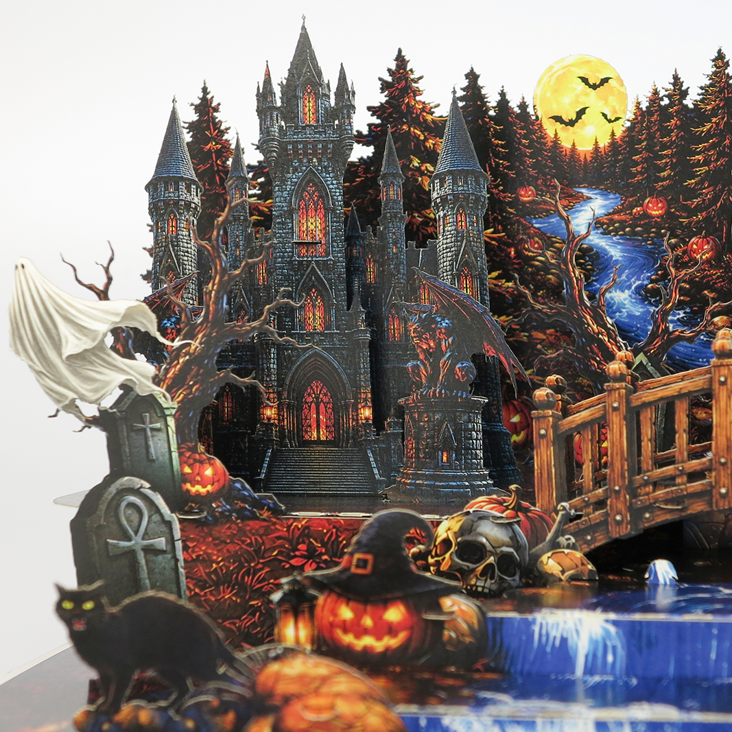 Haunted Castle Halloween Pop-Up Card – 3D Spooky Forest Greeting Card & Unique Halloween Gift